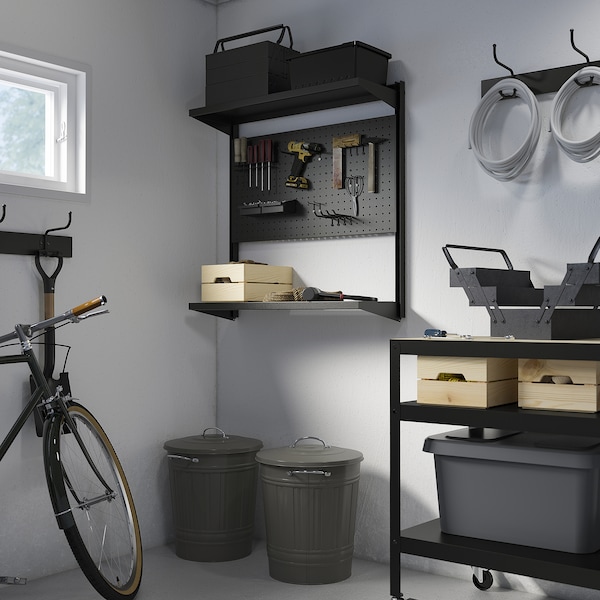 IKEA BROR wall shelf combination, with pegboard/2 shelves, 34 1/2x11 3/4x35 3/8 in Black, Ikea Ireland | 0392SIJXN
