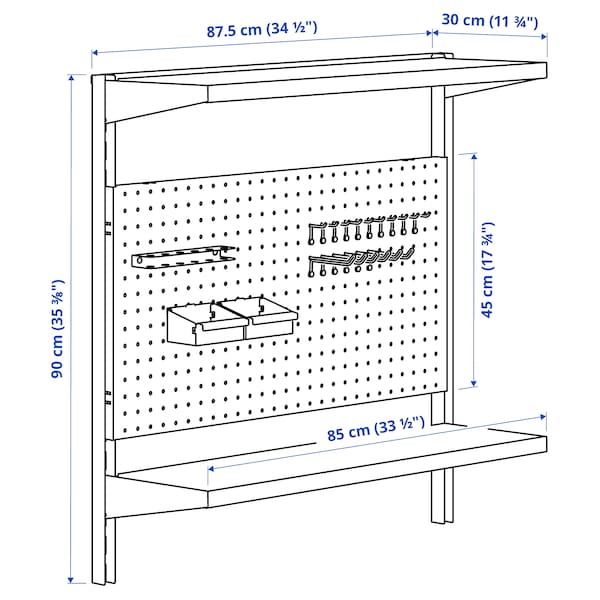 IKEA BROR wall shelf combination, with pegboard/2 shelves, 34 1/2x11 3/4x35 3/8 in Black, Ikea Ireland | 0392SIJXN