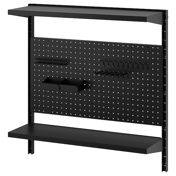 IKEA BROR wall shelf combination, with pegboard/2 shelves, 34 1/2x11 3/4x35 3/8 in Black, Ikea Ireland | 0392SIJXN