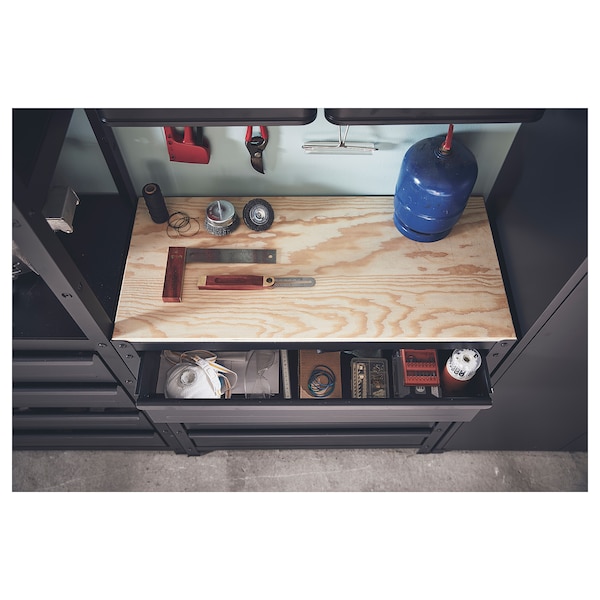 IKEA BROR work bench with drawers, black/pine plywood, 33 1/2x15 3/4x35 in, Ikea Ireland | 6584QIVNK