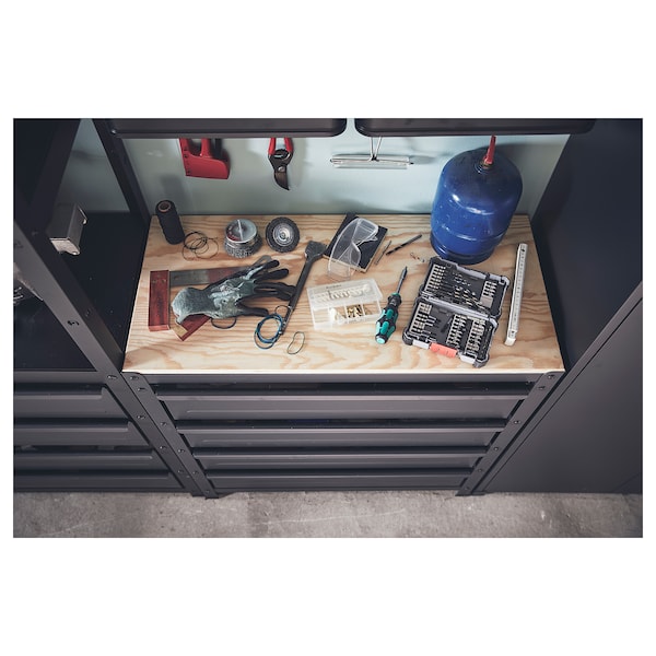 IKEA BROR work bench with drawers, black/pine plywood, 33 1/2x15 3/4x35 in, Ikea Ireland | 6584QIVNK