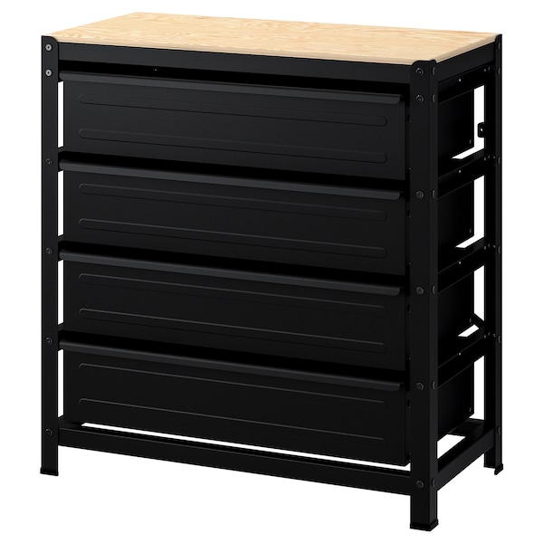 IKEA BROR work bench with drawers, black/pine plywood, 33 1/2x15 3/4x35 in, Ikea Ireland | 6584QIVNK