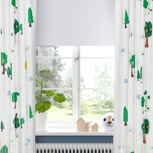 IKEA BRUMMIG curtains, 1 pair, forest pattern/multicolor, 47x98 in, Ikea Ireland | 3425EGWIY