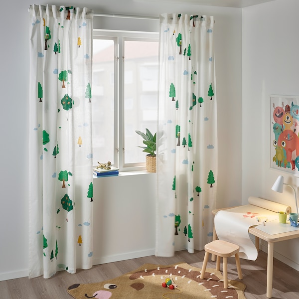 IKEA BRUMMIG curtains, 1 pair, forest pattern/multicolor, 47x98 in, Ikea Ireland | 3425EGWIY