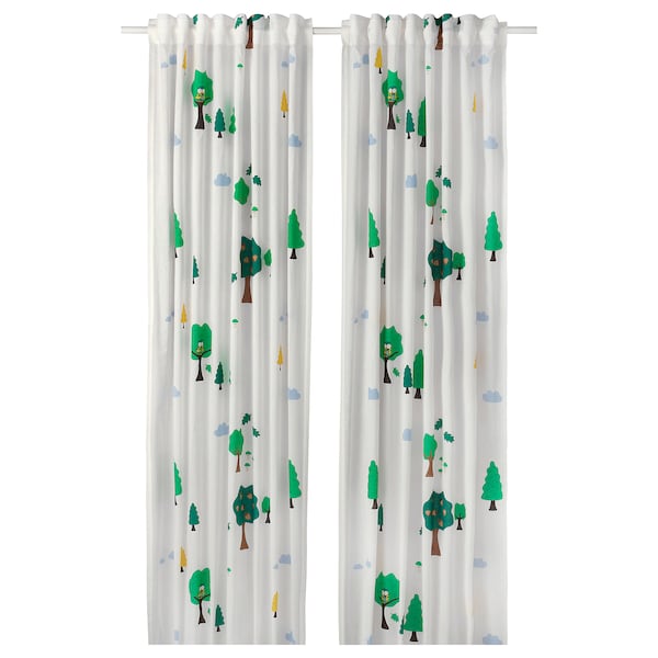 IKEA BRUMMIG curtains, 1 pair, forest pattern/multicolor, 47x98 in, Ikea Ireland | 3425EGWIY