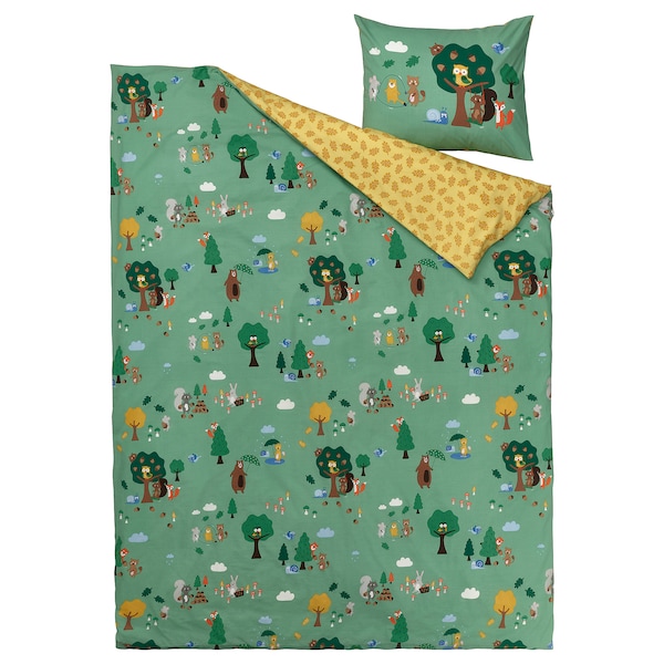 IKEA BRUMMIG duvet cover and pillowcase(s), forest animal pattern, Twin Multicolor, Ikea Ireland | 8205IDWAF