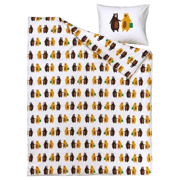 IKEA BRUMMIG duvet cover and pillowcase(s) Bear Pattern Yellow / Brown, Ikea Ireland | 2401TBWMJ