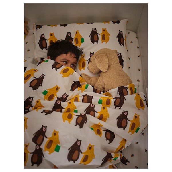IKEA BRUMMIG duvet cover and pillowcase(s) Bear Pattern Yellow / Brown, Ikea Ireland | 2401TBWMJ