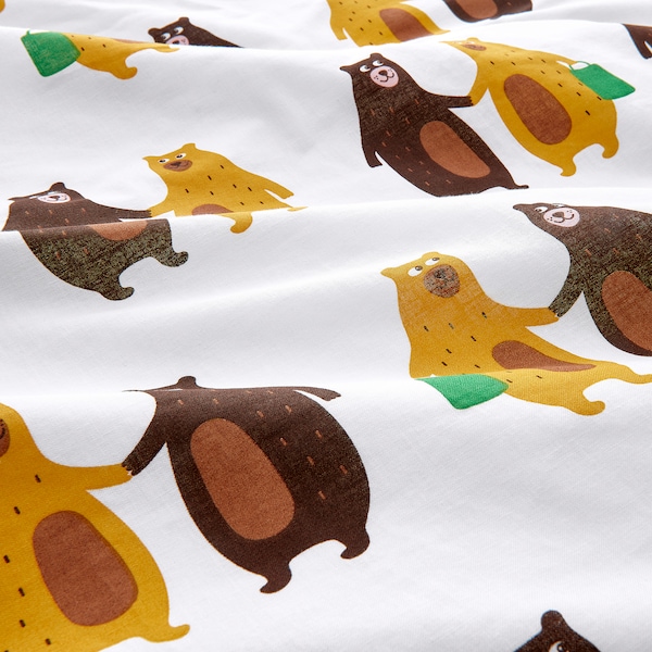 IKEA BRUMMIG duvet cover and pillowcase(s) Bear Pattern Yellow / Brown, Ikea Ireland | 2401TBWMJ