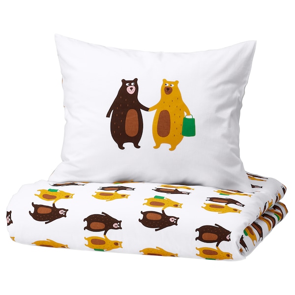IKEA BRUMMIG duvet cover and pillowcase(s) Bear Pattern Yellow / Brown, Ikea Ireland | 2401TBWMJ