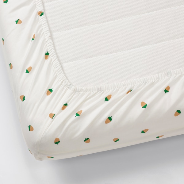 IKEA BRUMMIG fitted sheet, 38x74 in Acorn Pattern / Multicolor, Ikea Ireland | 2096CFTHM