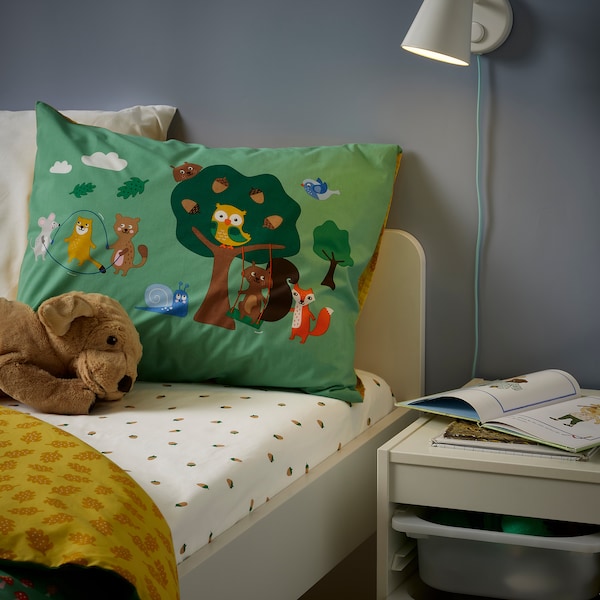 IKEA BRUMMIG fitted sheet, 38x74 in Acorn Pattern / Multicolor, Ikea Ireland | 2096CFTHM