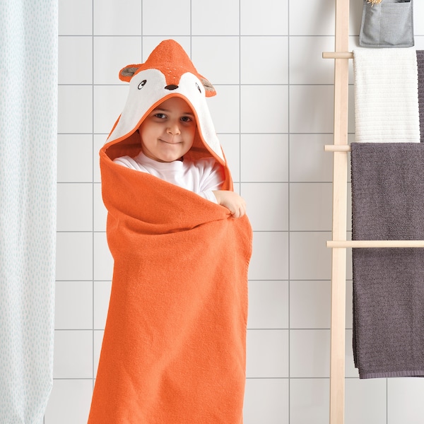 IKEA BRUMMIG towel with hood, 28x55 in Fox Shaped / Orange, Ikea Ireland | 7148ZTBAU