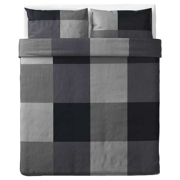 IKEA BRUNKRISSLA duvet cover and pillowcase(s), Full/Queen (Double/Queen) Black, Ikea Ireland | 5306ERNQH