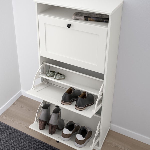 IKEA BRUSALI shoe cabinet with 3 compartments, 24x11 3/4x51 1/8 in White, Ikea Ireland | 1925CUEXI