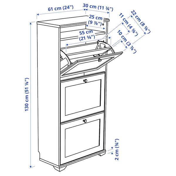 IKEA BRUSALI shoe cabinet with 3 compartments, 24x11 3/4x51 1/8 in White, Ikea Ireland | 1925CUEXI