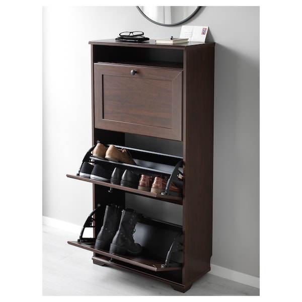 IKEA BRUSALI shoe cabinet with 3 compartments, 24x11 3/4x51 1/8 in Brown, Ikea Ireland | 8432DGFJB
