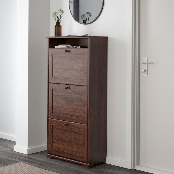 IKEA BRUSALI shoe cabinet with 3 compartments, 24x11 3/4x51 1/8 in Brown, Ikea Ireland | 8432DGFJB