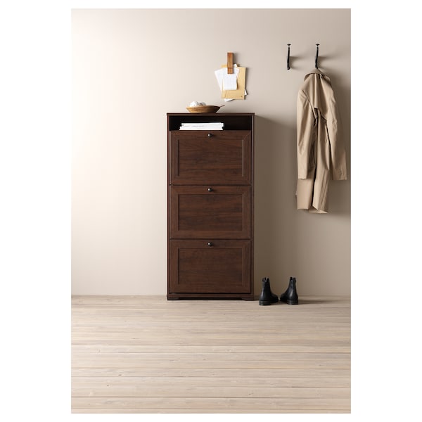 IKEA BRUSALI shoe cabinet with 3 compartments, 24x11 3/4x51 1/8 in Brown, Ikea Ireland | 8432DGFJB