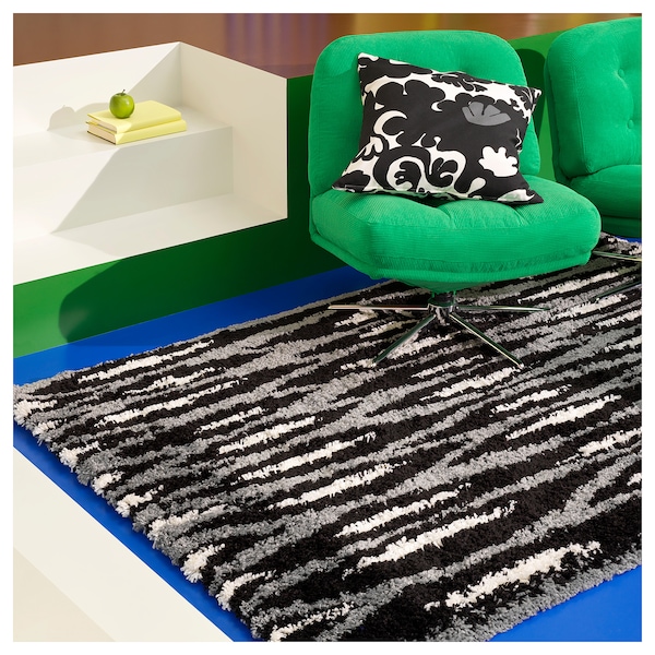 IKEA BULLERREMSA rug, high pile, 4'4 inx6'5 in Black Gray / White, Ikea Ireland | 7216DNPYI