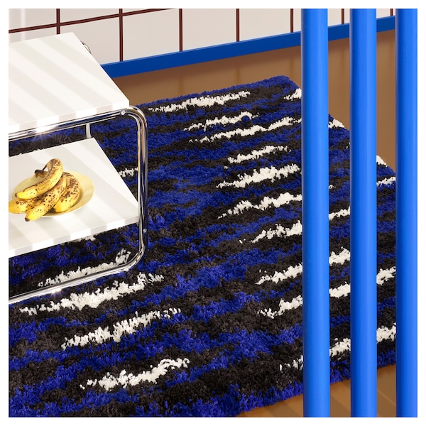 IKEA BULLERREMSA rug, high pile, 4'4 inx6'5 in Blue White / Black, Ikea Ireland | 1403SMFZI