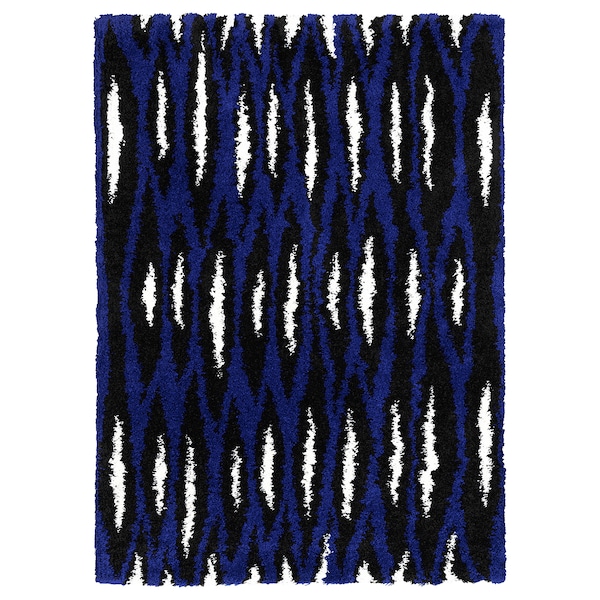 IKEA BULLERREMSA rug, high pile, 4\'4 inx6\'5 in Blue White / Black, Ikea Ireland | 1403SMFZI