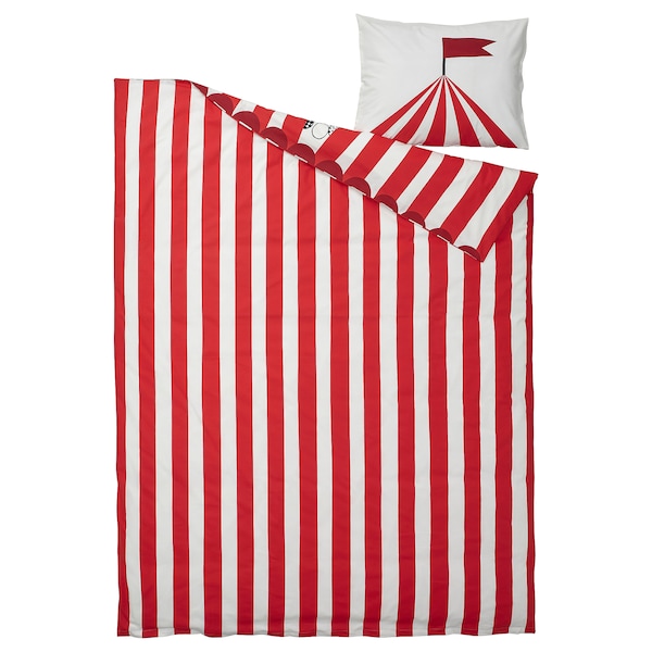 IKEA BUSENKEL duvet cover and pillowcase(s), circus pattern, Twin Red / White, Ikea Ireland | 3174TUCDG