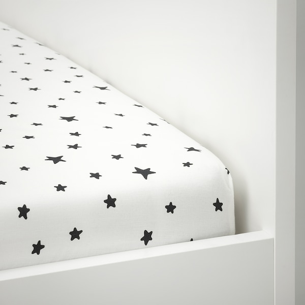 IKEA BUSENKEL fitted sheet, 38x74 in Star Pattern / White, Ikea Ireland | 2538DIGET