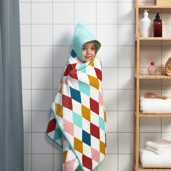 IKEA BUSENKEL towel with hood, 55x28 in Harlequin Pattern / Multicolor, Ikea Ireland | 4025PLKWY