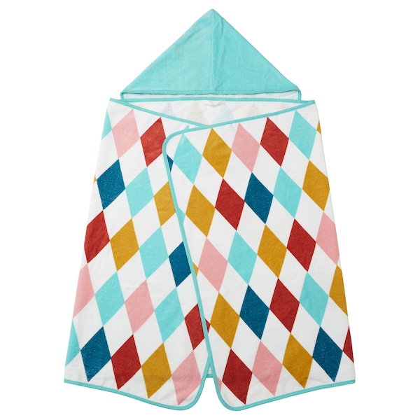 IKEA BUSENKEL towel with hood, 55x28 in Harlequin Pattern / Multicolor, Ikea Ireland | 4025PLKWY