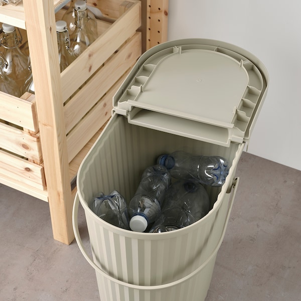 IKEA DAMMÄNG bin with lid, gray-beige, 7 gallon, Ikea Ireland | 2640WLUZM