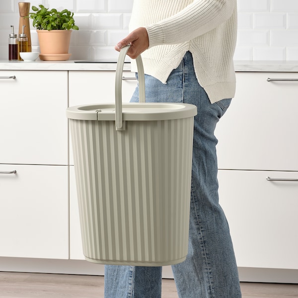 IKEA DAMMÄNG bin with lid, gray-beige, 7 gallon, Ikea Ireland | 2640WLUZM