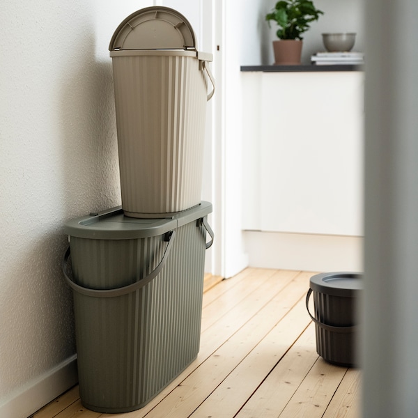 IKEA DAMMÄNG bin with lid, gray-beige, 7 gallon, Ikea Ireland | 2640WLUZM