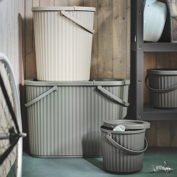 IKEA DAMMÄNG bin with lid, gray-green, 13 gallon, Ikea Ireland | 6218YPUIT