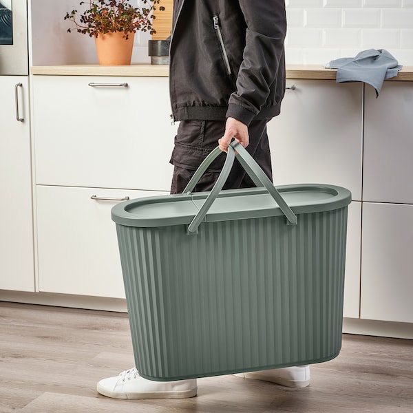 IKEA DAMMÄNG bin with lid, gray-green, 13 gallon, Ikea Ireland | 6218YPUIT