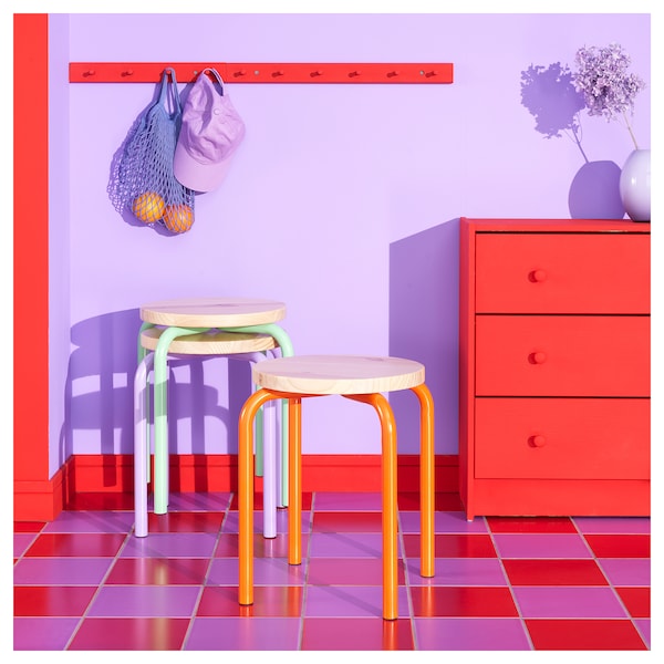 IKEA DOMSTEN stool Orange / Pine, Ikea Ireland | 9286ROVDW