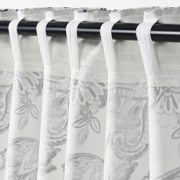 IKEA DOVREFIBBLOR curtains, 1 pair, white/dark blue, 57x98 in, Ikea Ireland | 4935ZPCAD