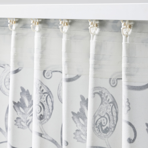 IKEA DOVREFIBBLOR curtains, 1 pair, white/dark blue, 57x98 in, Ikea Ireland | 4935ZPCAD