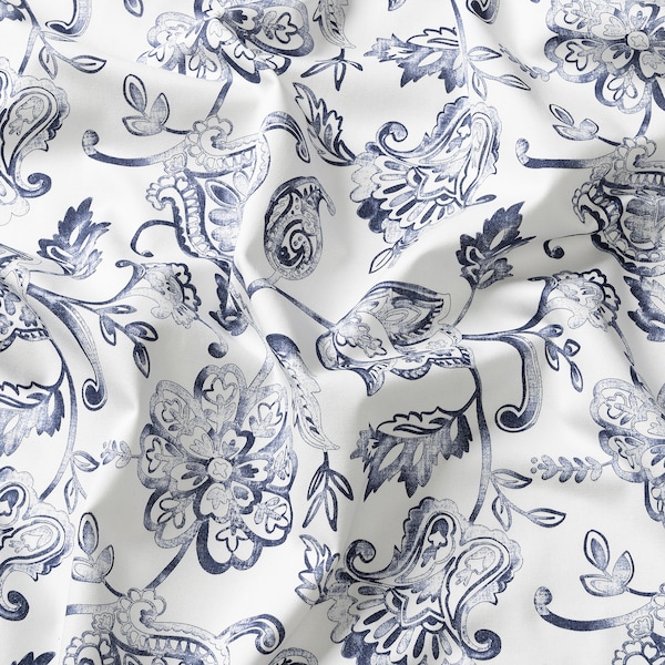 IKEA DOVREFIBBLOR curtains, 1 pair, white/dark blue, 57x98 in, Ikea Ireland | 4935ZPCAD
