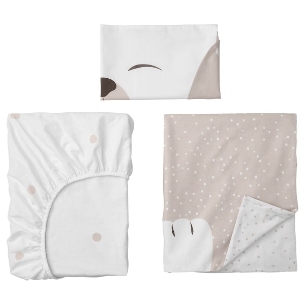 IKEA DRÖMSLOTT 3-piece bedlinen set for crib, 27 ½x52 in Puppy Pattern / Beige, Ikea Ireland | 6587ARMUV