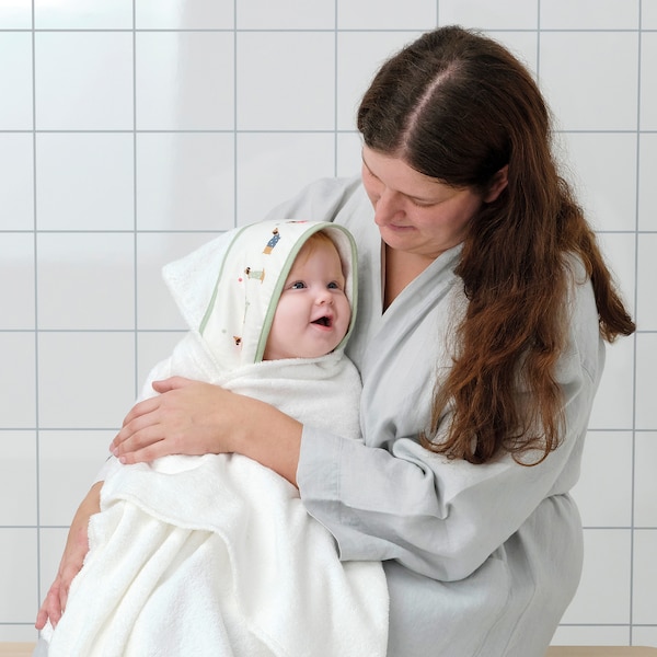 IKEA DRÖMSLOTT baby towel with hood, 24x49 in Puppy Pattern / White, Ikea Ireland | 8509ZUPHV