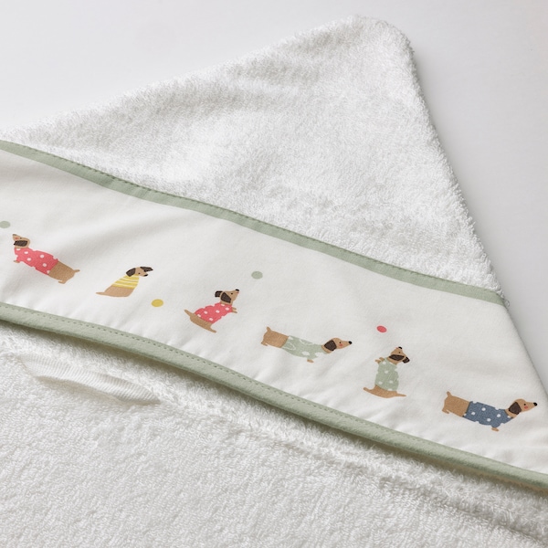 IKEA DRÖMSLOTT baby towel with hood, 24x49 in Puppy Pattern / White, Ikea Ireland | 8509ZUPHV