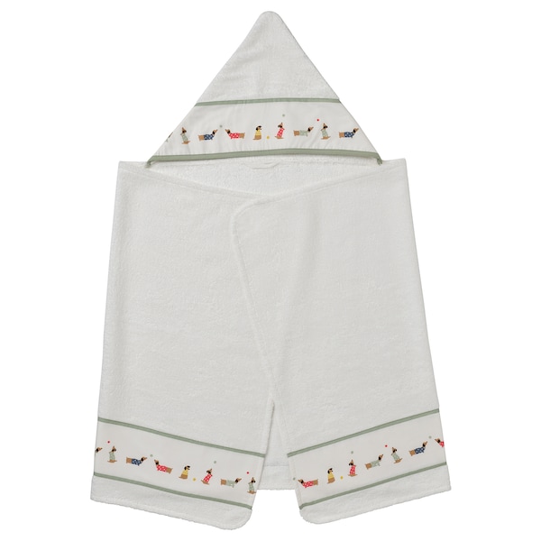 IKEA DRÖMSLOTT baby towel with hood, 24x49 in Puppy Pattern / White, Ikea Ireland | 8509ZUPHV