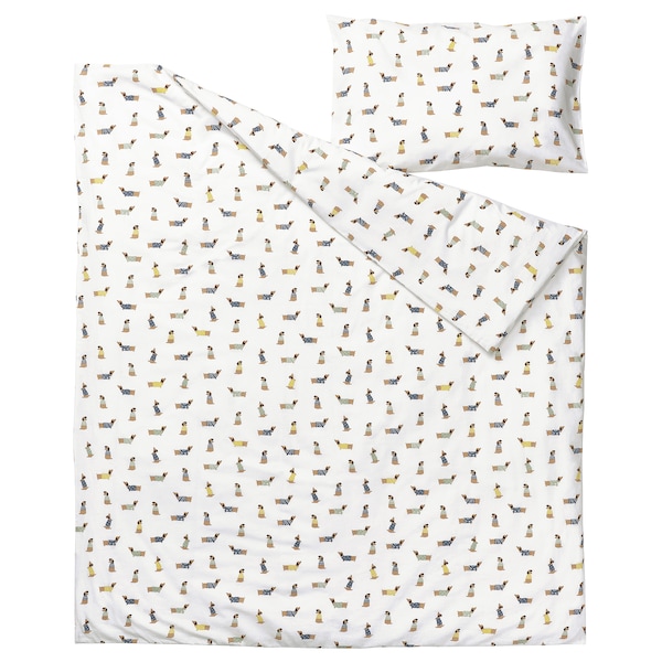 IKEA DRÖMSLOTT duvet cover 1 pillowcase f crib, 43x49/14x22 in Puppy Pattern / Multicolor, Ikea Ireland | 2603BECXS