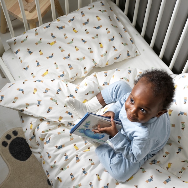 IKEA DRÖMSLOTT duvet cover 1 pillowcase f crib, 43x49/14x22 in Puppy Pattern / Multicolor, Ikea Ireland | 2603BECXS