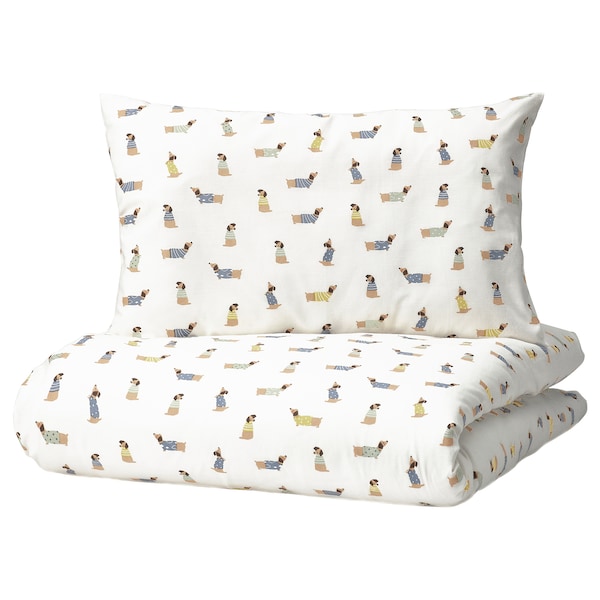 IKEA DRÖMSLOTT duvet cover 1 pillowcase f crib, 43x49/14x22 in Puppy Pattern / Multicolor, Ikea Ireland | 2603BECXS