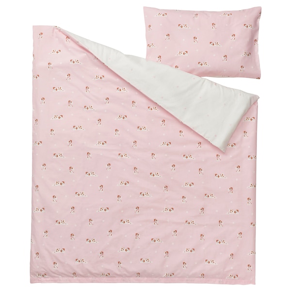 IKEA DRÖMSLOTT duvet cover 1 pillowcase f crib, 43x49/14x22 in Puppy Pattern / Pink, Ikea Ireland | 9263VKQDT