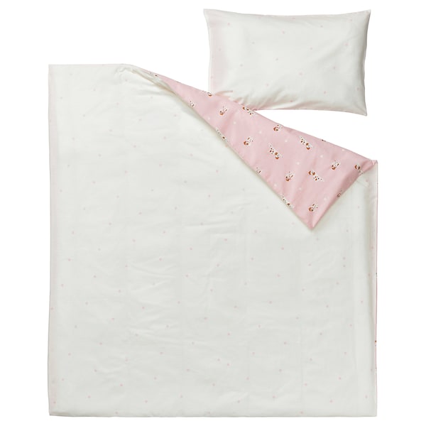 IKEA DRÖMSLOTT duvet cover 1 pillowcase f crib, 43x49/14x22 in Puppy Pattern / Pink, Ikea Ireland | 9263VKQDT