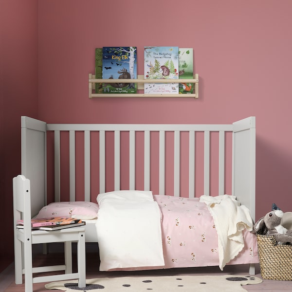 IKEA DRÖMSLOTT duvet cover 1 pillowcase f crib, 43x49/14x22 in Puppy Pattern / Pink, Ikea Ireland | 9263VKQDT
