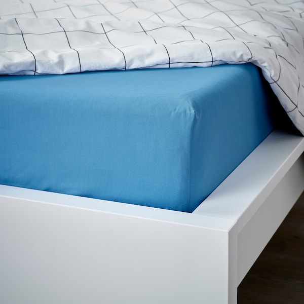 IKEA DVALA fitted sheet, Queen Blue, Ikea Ireland | 3870WIZPA